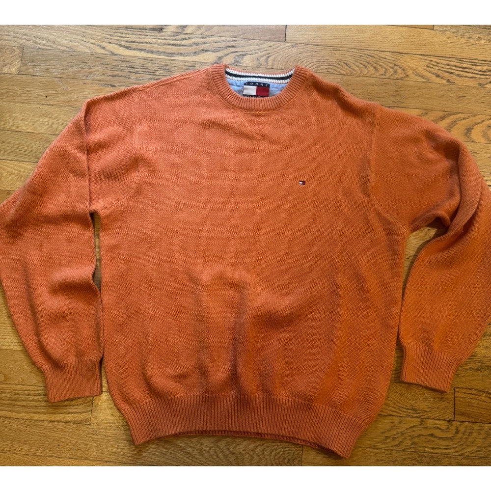 Tommy Hilfiger Vintage/90's Mens Orange 100%Cotton Crewneck Sweater Large Logo